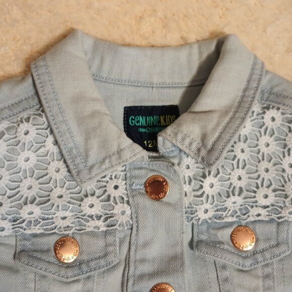 NWT ~Genuine Kids, from Oshkosh, Light Denim Jacket w/ Lace Accents (12 Months) - Picture 3 of 9